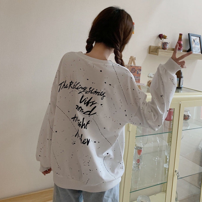 Áo Thun Tay Dài Phong Cách Preppy Cá Tính 207152 Áo Nỉ Dáng Rộng Họa Tiết In Hợp Thời Trang Dễ Phối Đồ