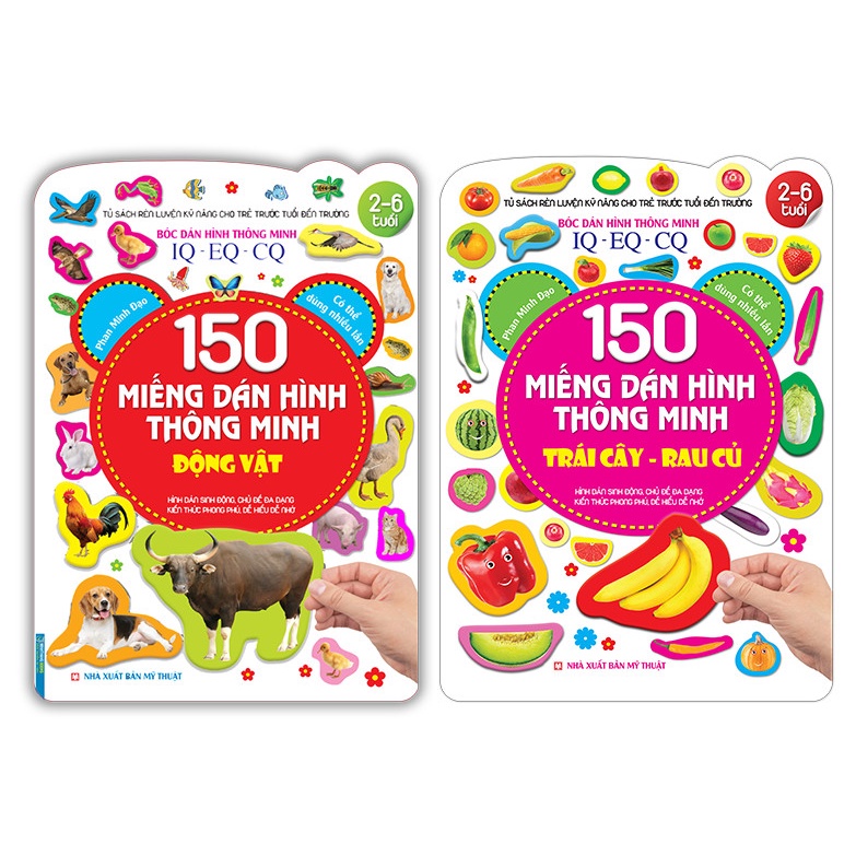 Sách-Combo 2c - BBóc dán hình thông minh IQ-EQ-CQ 150 miếng dán hình thông minh - Động vật &amp; Trái cây-Rau củ