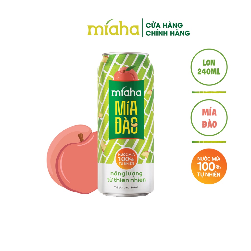 Lon Nước Mía Đào Tự Nhiên MÍAHA dung tích 240ml/Lon