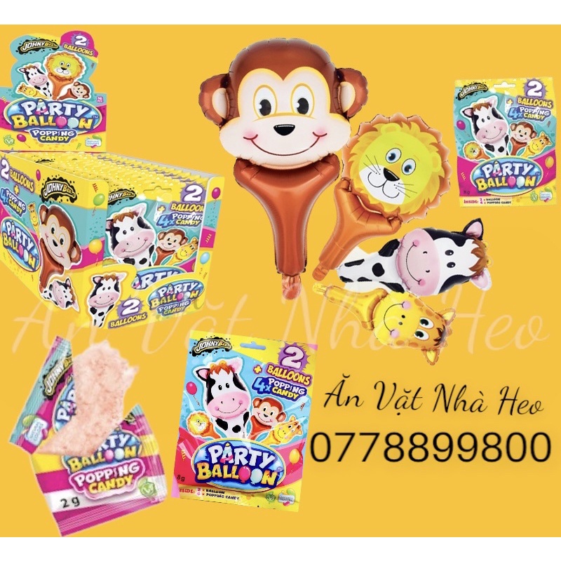 Kẹo nổ &amp; bong bóng Johny Bee Animal Party Balloon gói 8gr