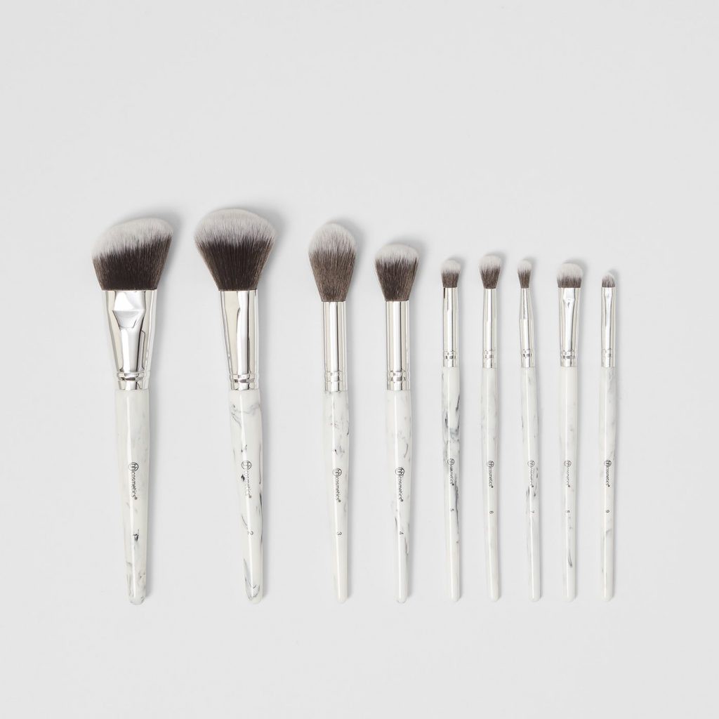 Bộ Cọ 9 Cây BH Cosmetics White Marble 9 Piece Brush Set With Angeled Brush Holder