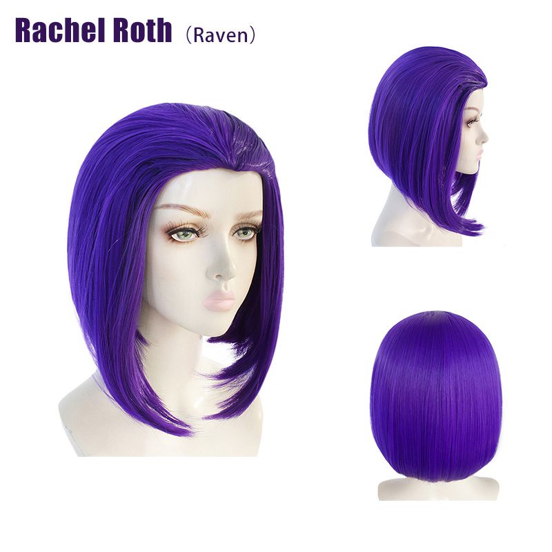 Rachel Roth Raven Cosplay Wig Purple Short Hair Halloween Accessories Props Girl gift