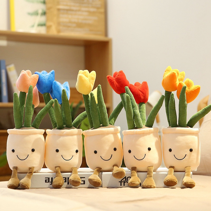 Đồ chơi búp bê nhồi bông hình chậu hoa tulip nhồi bông dễ thương trang trí phòng ngủ dùng làm quà tặng
