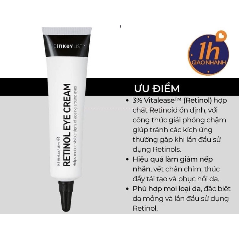 Kem dưỡng mắt THE INKEY LIST Retinol eye cream 15ml