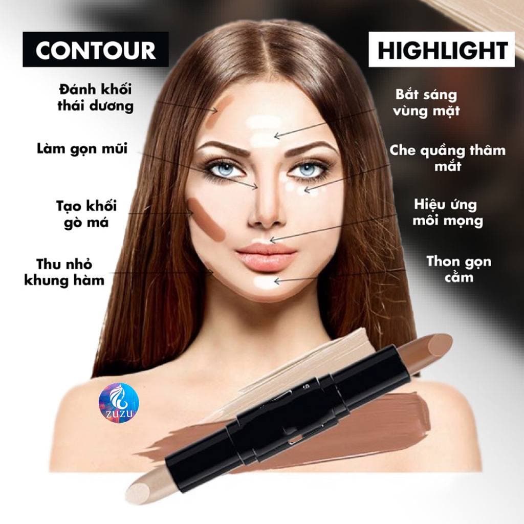 Bút tạo khối ICVC che khuyết điểm đa năng bắt sáng hai trong một ZUZU Cosmetic HUBEAUTY