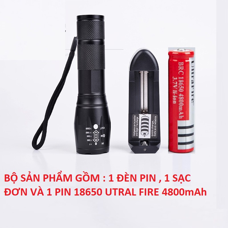 Đèn pin mini led câm tay XML-T6 kèm pin Ultra Fire 3.7v 6800mAh