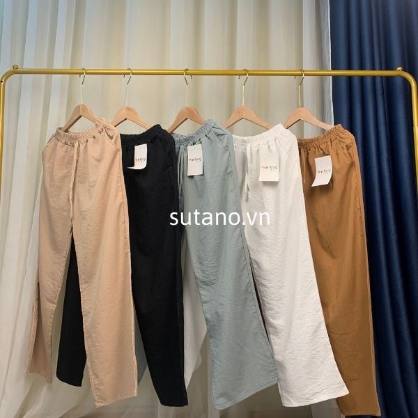 Quần đũi nữ ống rộng- Quần dài xuông cạp chun co giãn chất đũi xước đẹp Q329 SUTANO