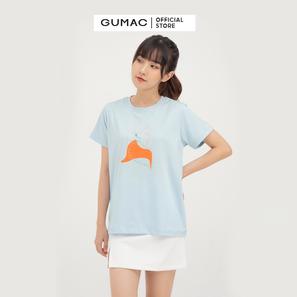 Áo thun nữ GUMAC chính hãng - cổ tròn nhiều màu họa tiết in hình cô gái - couple đẹp dễ thương ATB850