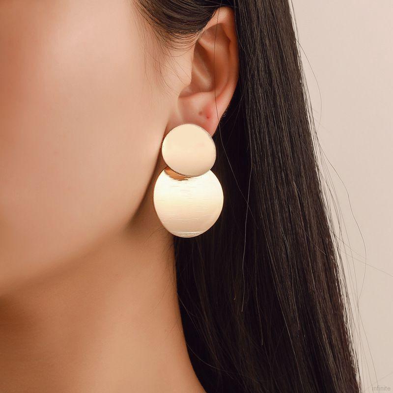 Women Ethnic Style Retro Metal Stereo Mirror Stud Earrings