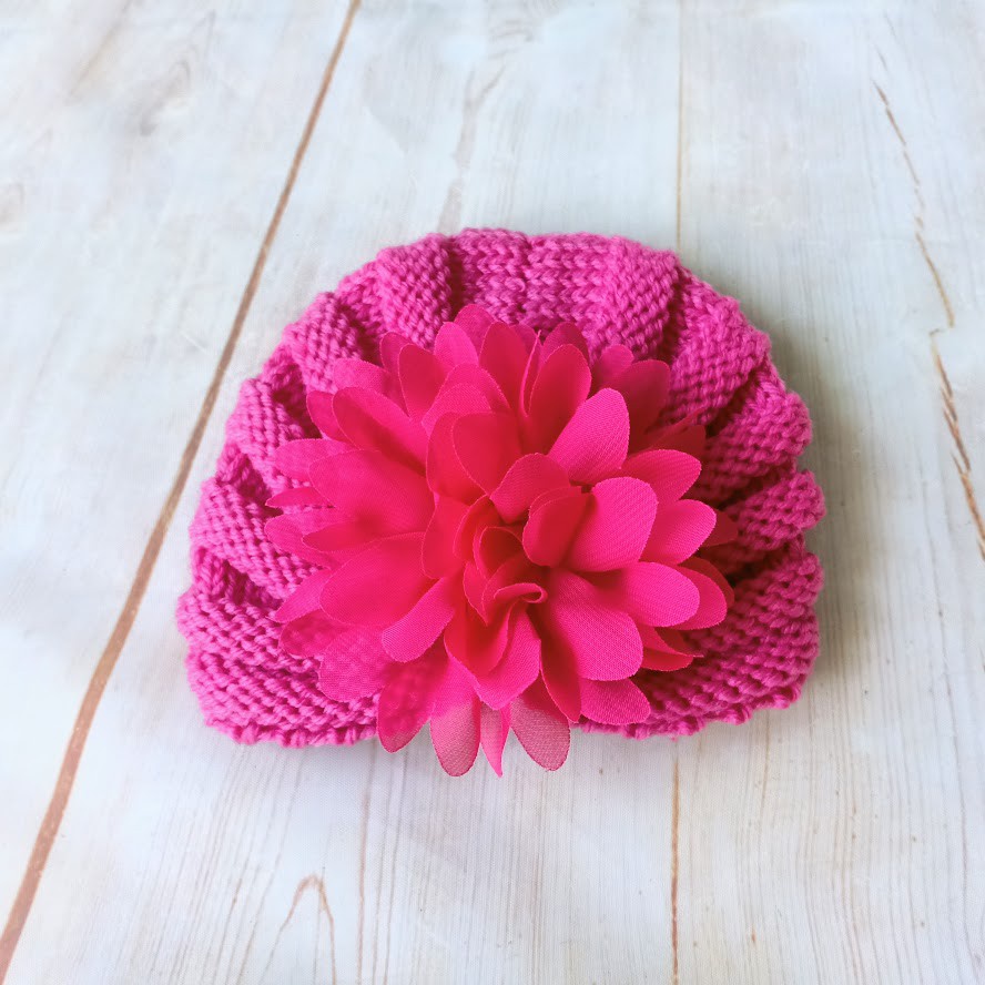 Nón Turban len đính hoa voan dễ thương cho bé gái sơ sinh-12 tháng