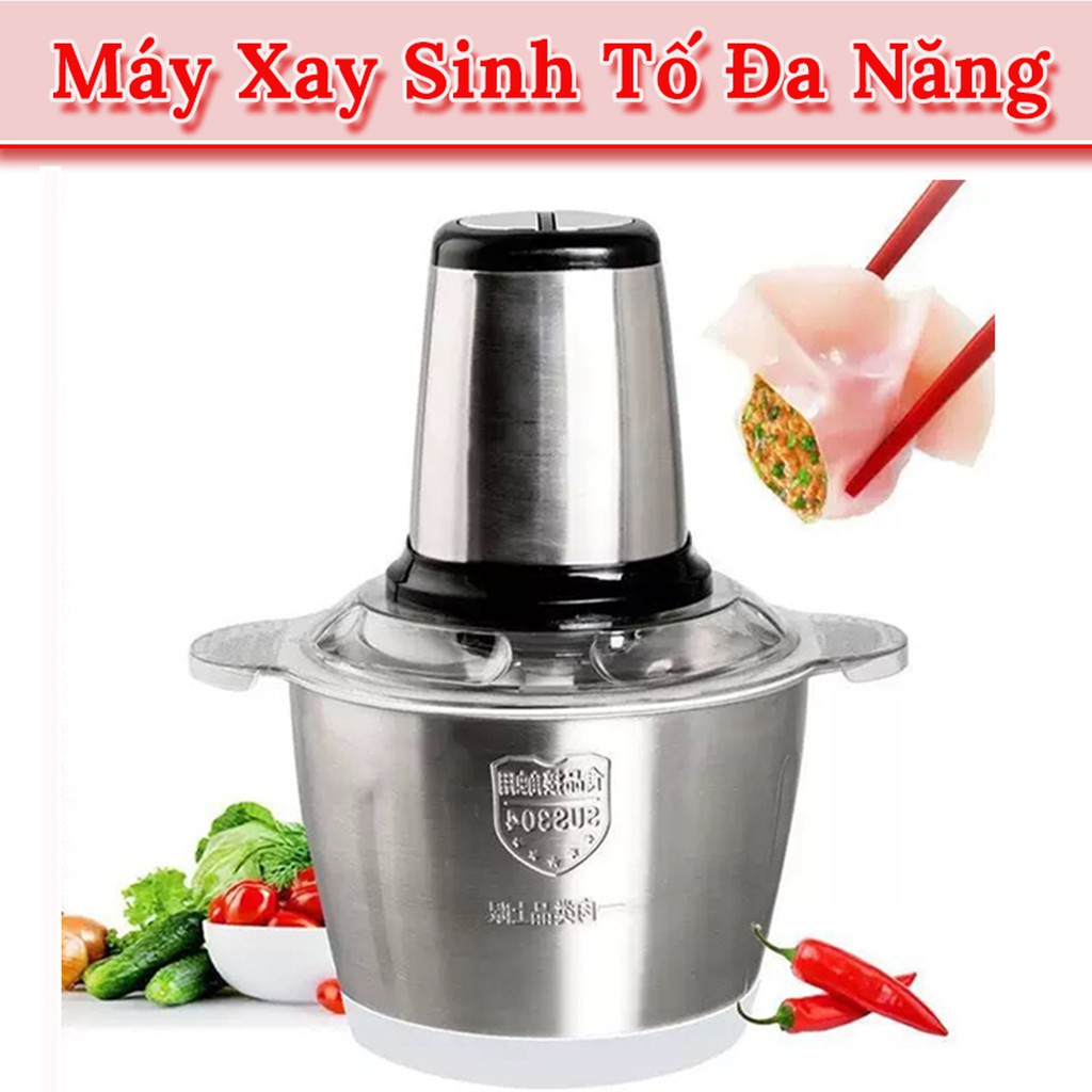 Máy Xay Thịt, Máy Say Xinh Tố Đồ Ăn Gia Đình Cầm Tay Cối Inox 4 Lưỡi Công Suất 300w