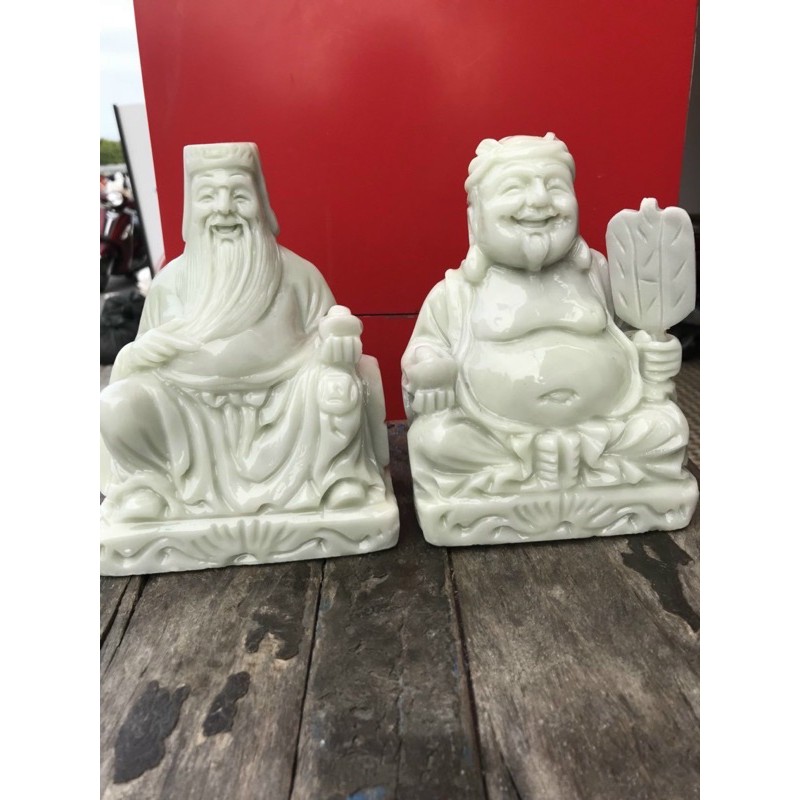 Thần tài thổ địa cẩm trắng xanh 15cm 20 cm đá trắng xanh [ hàng đẹp ]