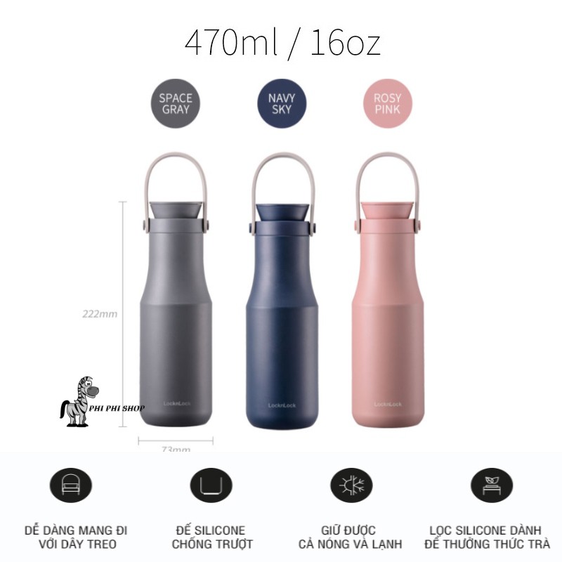 Bình giữ nhiệt LocknLock Metro Double Tumbler dung tích 470ml có quai xách tiện lợi LHC4202