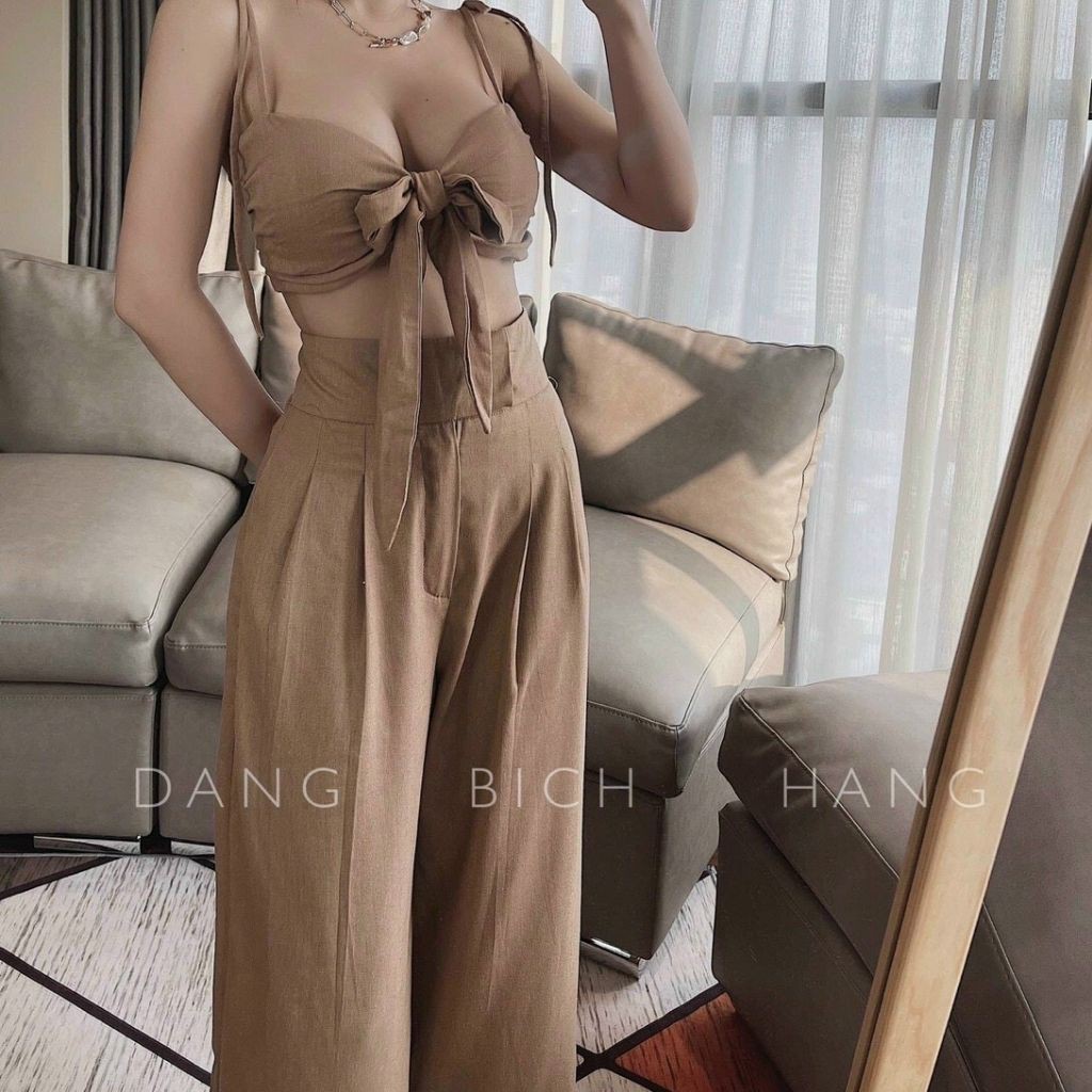 Sét Áo 2s Cúp Ngực Thắt Nơ Trước GenY Kèm Quần Suông Ống Rộng Cạp Cao Siêu Sang Xinh Xịn Mịn | BigBuy360 - bigbuy360.vn