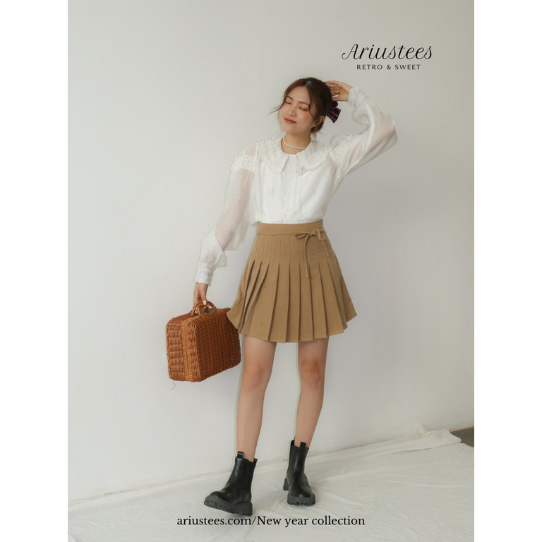 ARIUSTEES - Chân váy xếp ly Brown Pleated Skirt With Bow