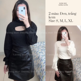 Set áo len khoét ngực kèm áo ba lỗ sexy, áo len tăm cổ lọ tay bồng chất len tăm siêu đẹp, mã 4282