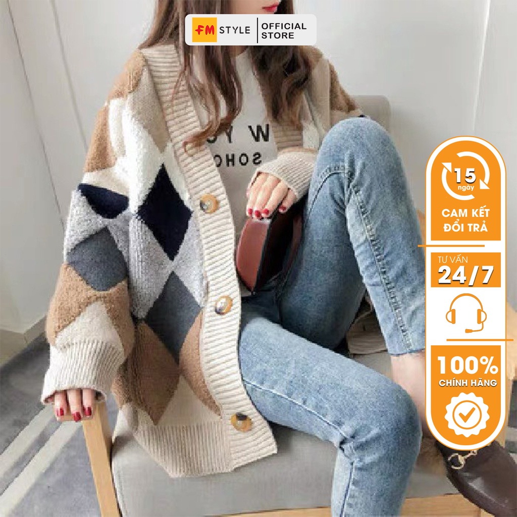 Áo khoác cardigan nữ FM Style chất len dày dặn hoạ tiết quả trám thời trang thu đông hàn quốc 211020085