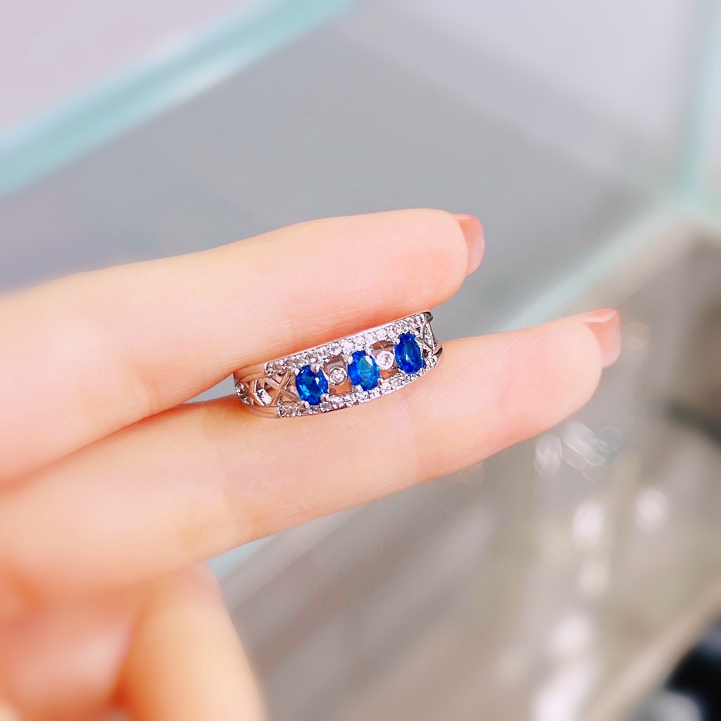 Nhẫn Bạc 925 Đính Đá Sapphire Sang Trọng