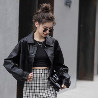 Áo khoác da croptop kiểu dáng hàn quốc