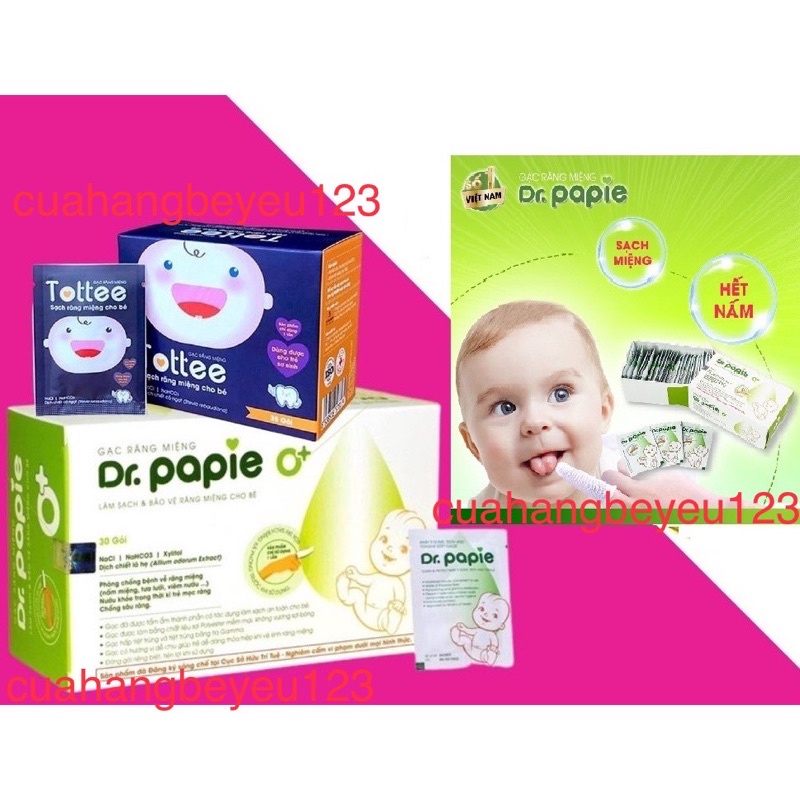 Hộp 30 gói gạc rơ lưỡi DR.PAPIE / TOTTEEE - vệ sinh răng miệng cho bé DR PAPIE