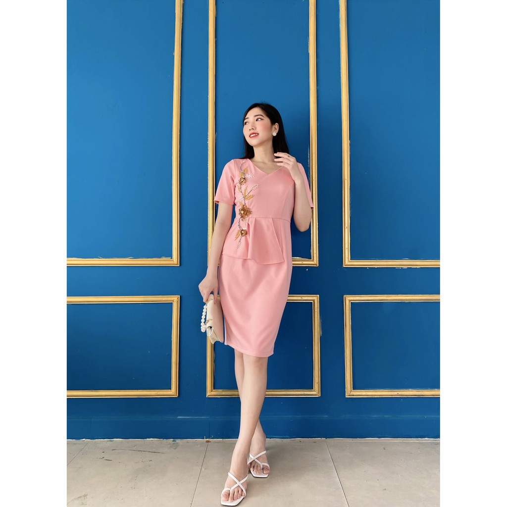 đầm trung niên nữ thiết kế , màu hồng dâu, tặng mẹ, dự tiệc