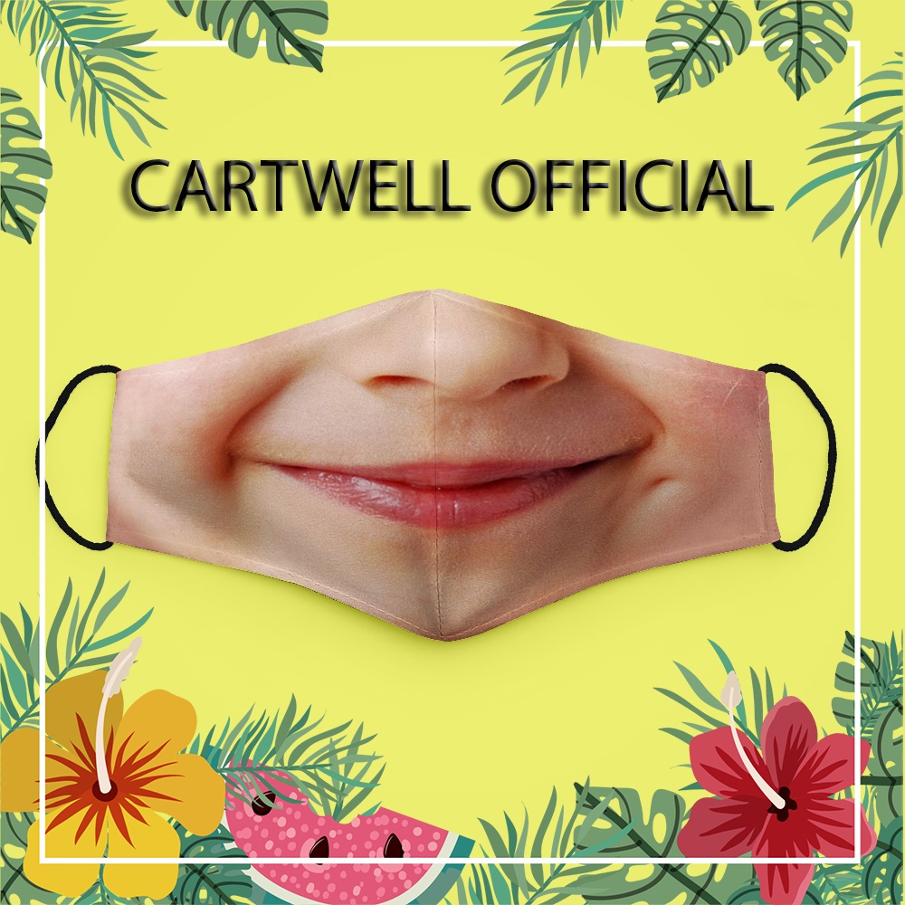 Khẩu trang in hình chế miệng cười bựa mặt vải trẻ con 2 CARTWELL dễ thở vải cotton 100% kháng khuẩn không đau tai thoáng