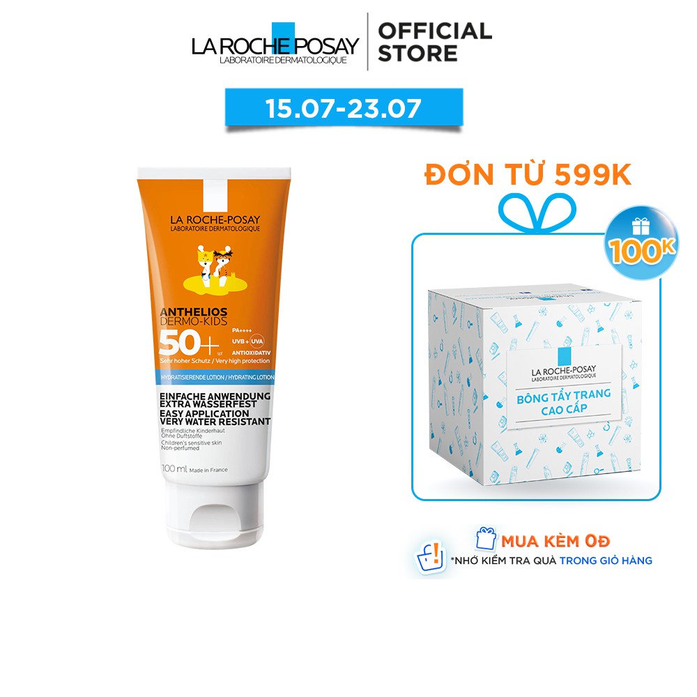 Kem chống nắng dạng sữa  dành cho trẻ em  SPF50+ UVB & UVA La Roche-Posay Anthelios Dermo Kid 100ml