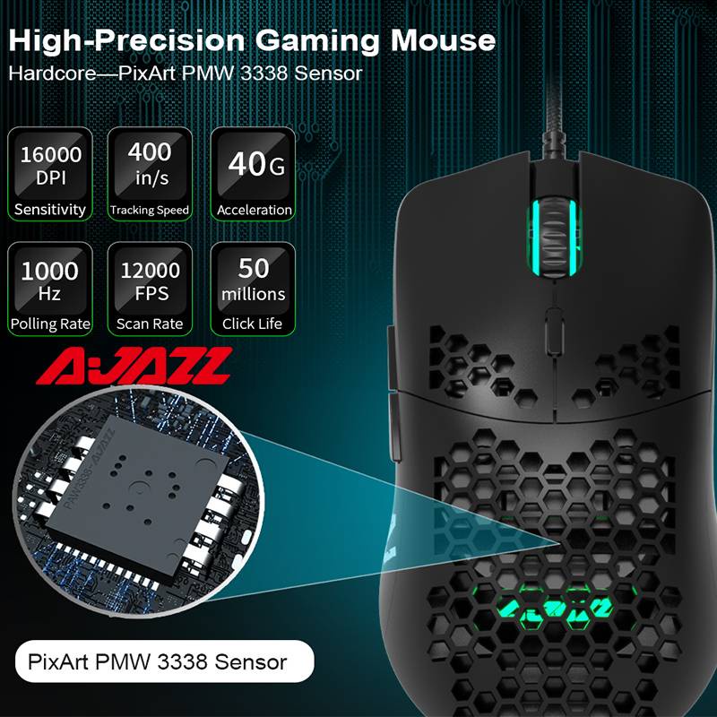 Ajazz AJ390 / AJ390R Chuột chơi game có dây USB 6 nút Chuột nhẹ 16000DPI RGB có thể lập trình cho máy tính xách tay chơi game máy tính xách tay