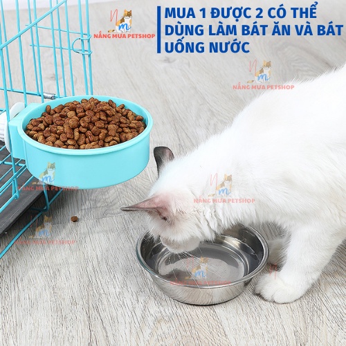 Bát ăn cho chó, bát ăn gắn chuồng cho chó mèo ruột inox