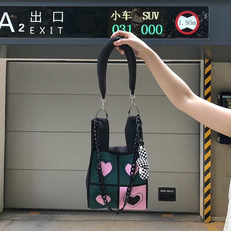 Túi Tote Đan Sợi Xích Màu Đen Phong Cách Nhật Bản Thời Trang 2022 Cho Mẹ Và Bé