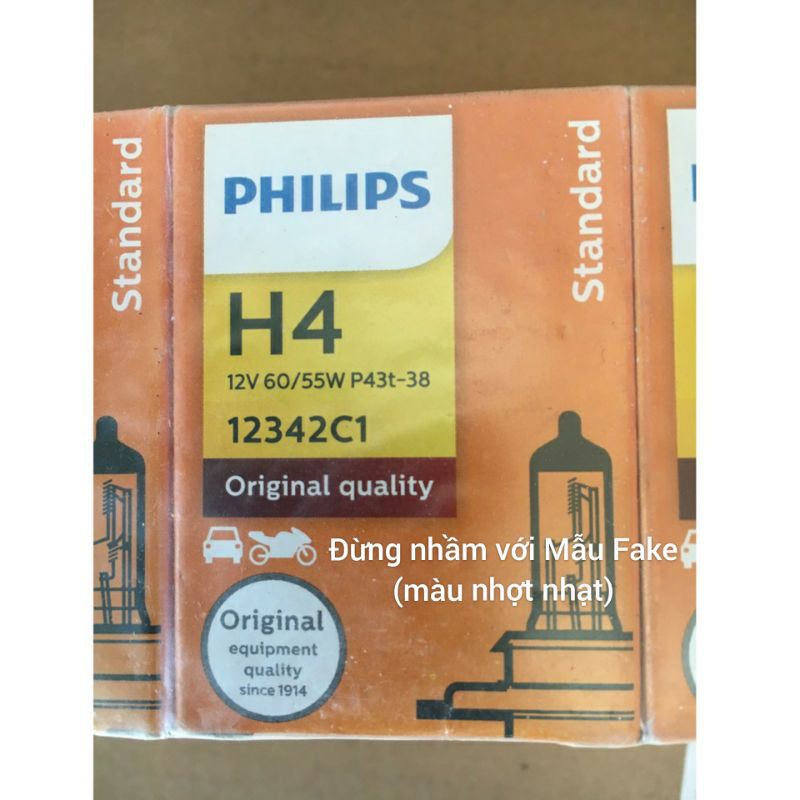 Bóng đèn pha 55W Philips Premium H4 12v đuôi H4  loại 12v 55W/60W tăng sáng 30% (Attila, Spacy, xe hơi, Ô tô Philip