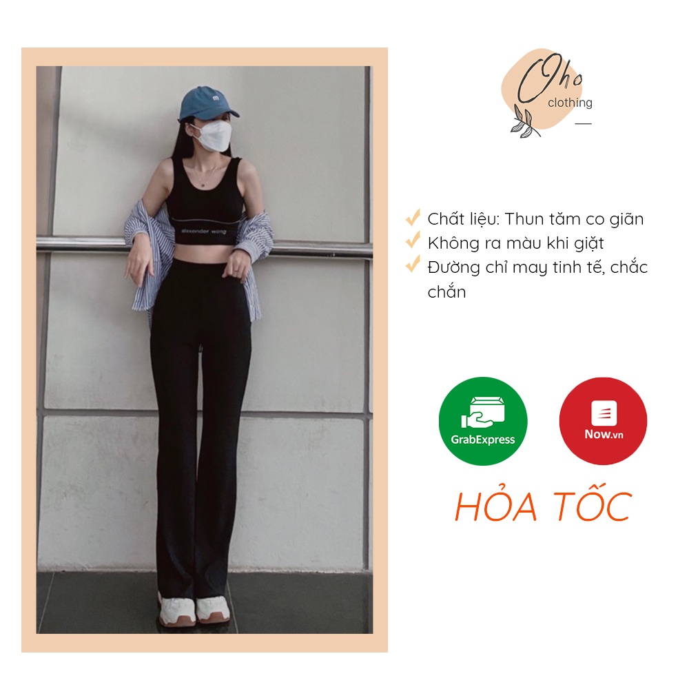 Quần ống loe nhẹ nữ cạp cao siêu hack dáng legging dáng dài đen cá tính VENUSA Q001