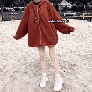 [CAM GẠCH M] Áo khoác nỉ bông mũ form rộng suông oversize style Ulzzang nhà Nobadmoods