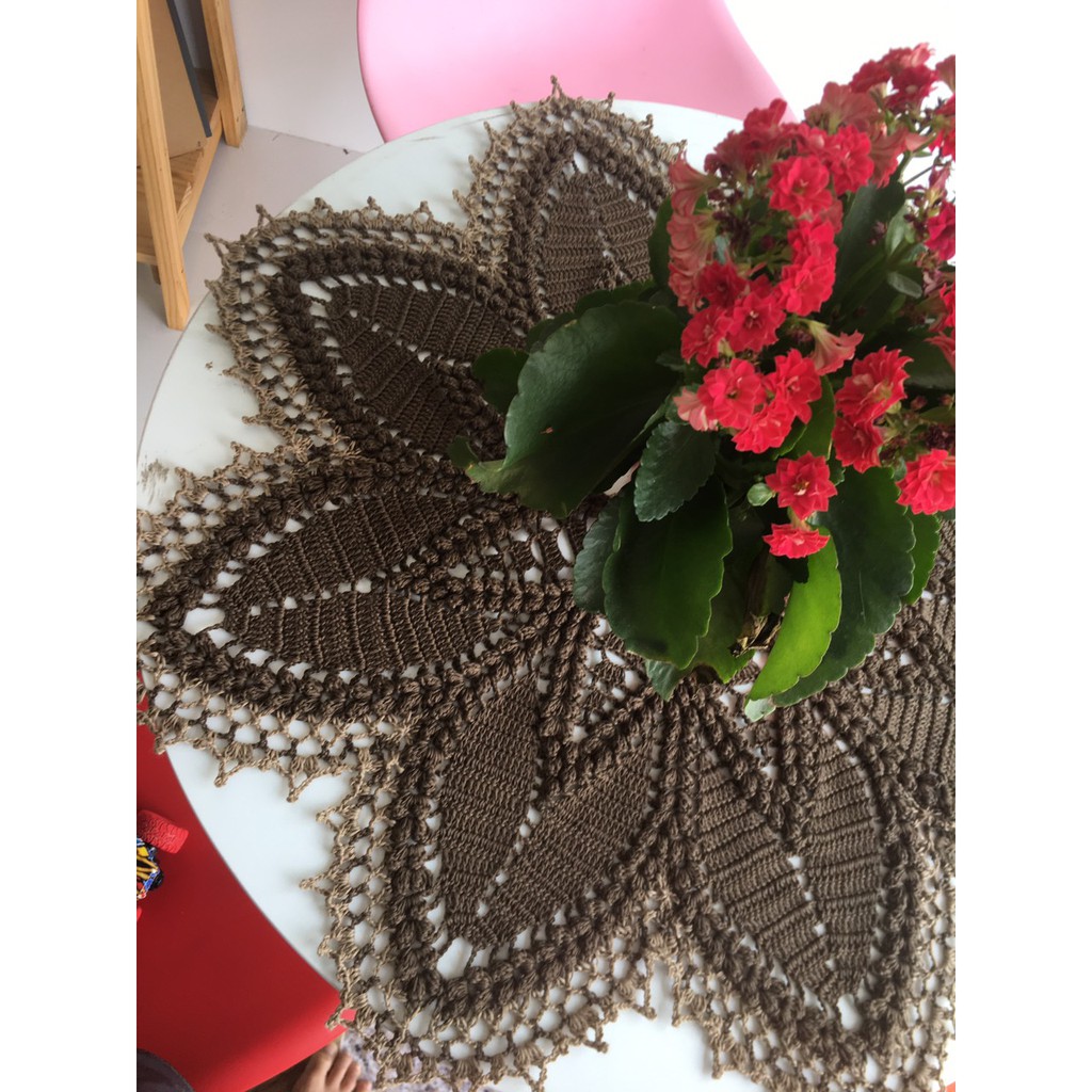 khăn trải bàn hoa bằng sợi làm thủ công móc len sợi