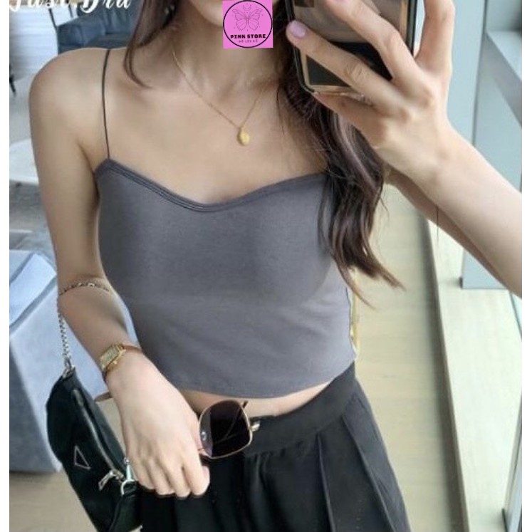 Áo Bra Hai Dây Nữ Croptop Cotton Có Đệm Ngực Sợi Bún Free Size PINK STORE