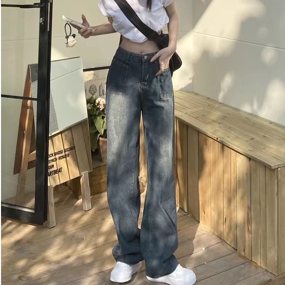 Quần Jeans Thể Thao Ống Rộng Phối Khóa Kéo Phong Cách Thời Trang Hàn Quốc Cho Nam Và Nữ Quần âu nam thể thao size lớn chân thẳng