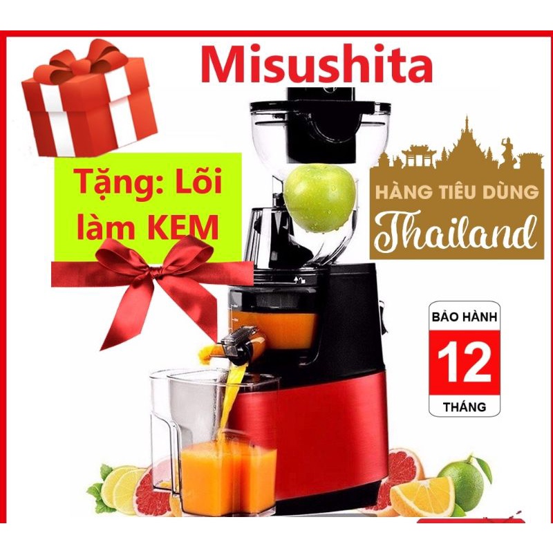 Máy ép chậm trái cây Hoa Quả Misushita Thái Lan Tặng kèm LÕI LÀM KEM và Tạp Dề Công suất 250W, Bảo Hành 12 th