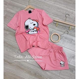 Đồ Bộ Nữ BUN228 Đồ Bộ Mặc Nhà Chất Cotton Cao Cấp Tay Ngắn Quần Đùi Hình In Chó Bunny Size 40KG - 80KG