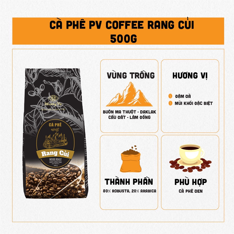 Cà Phê Rang Củi 500g- Cà Phê Rang Xay - Phương Vy Coffee