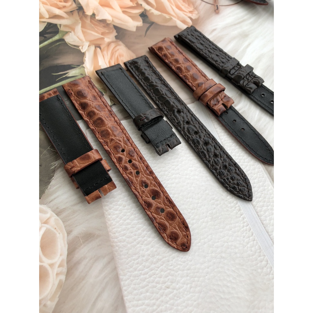 Dây Đồng Hồ Da Bò 100% Màu Nâu Vân Nhện Tặng Kèm Chốt Và Đồ Thay Dây