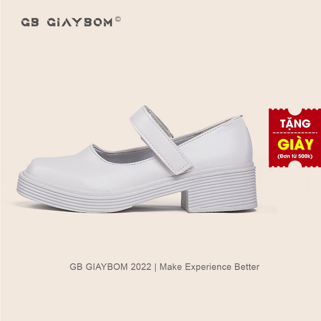 Giày Mary Jane Đế Cao Mũi Tròn Quai Dán Style Tiểu Thư Phong Cách Vintage 2 Màu Đen Trắng giayBOM B1183