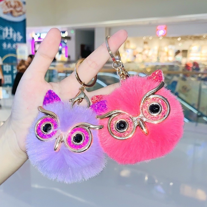 Móc Khóa Hình Chim Cú Lông Mềm Nhiều Màu Dễ Thương