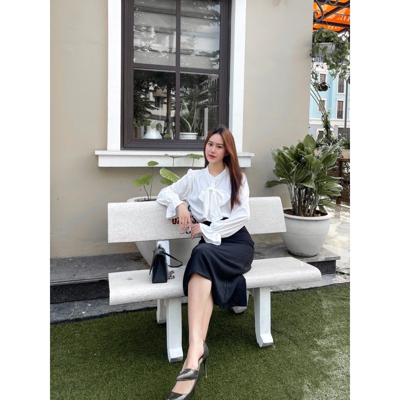 (Ảnh thật shop chụp) Áo sơmi nơ dài tay công sở sang xịn thời trang giá rẻ A310