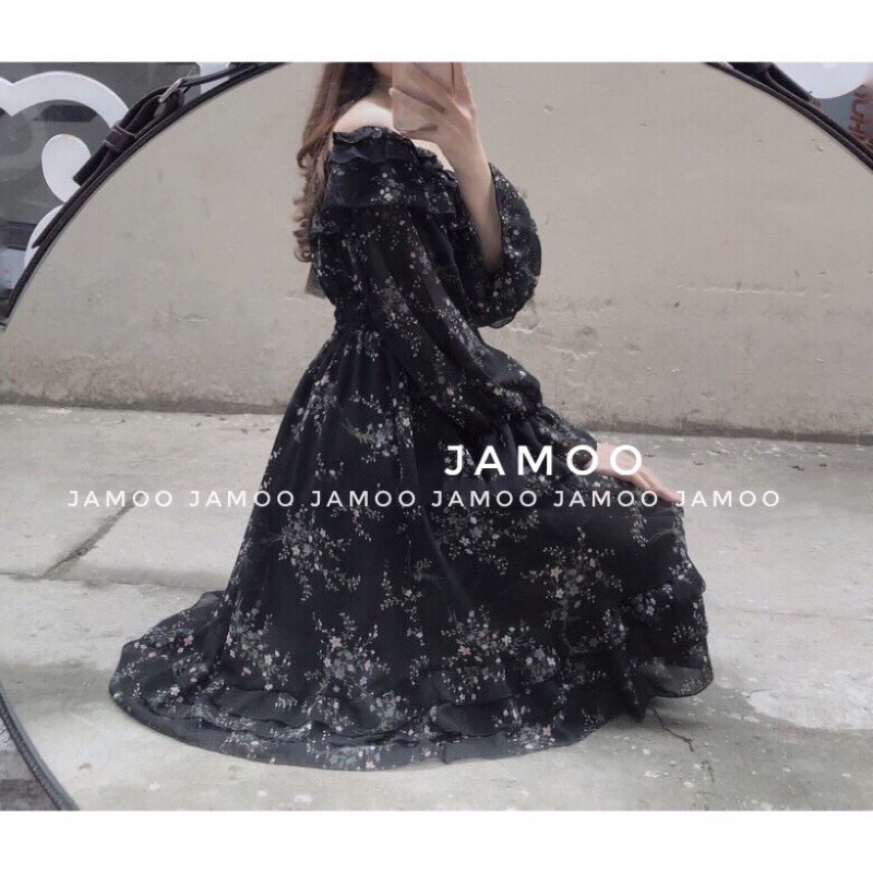 Váy hoa nhí siêu xinh _ Đầm hoa nhí trễ vai hai màu JAMOO (hình shop tự chụp/sẵn) | BigBuy360 - bigbuy360.vn