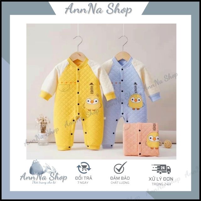 Body trần bông in hình ngộ nghĩnh Bodysuit liền thân dài tay cài giữa dày ấm cho bé trai bé gái mặc thu đông AnnNaShop