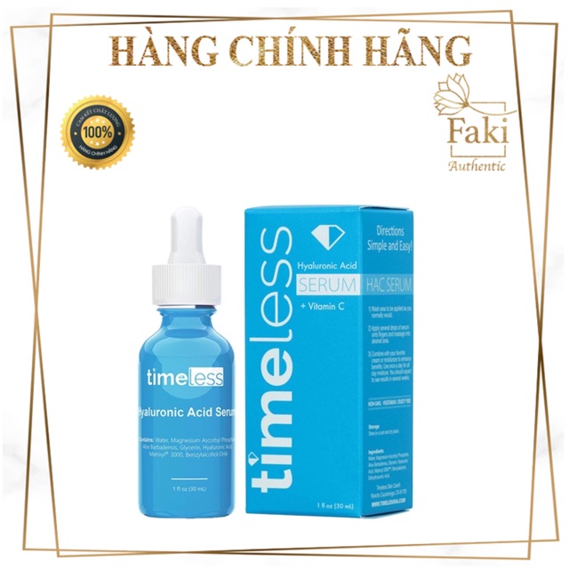 Serum phục hồi da TIMELESS Hyaluronic Acid + Vitamin C - Dung tích 30ml