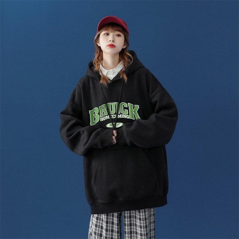 Áo Hoodie Nam Nữ From Rộng Nỉ Bông Có Mũ  Hai lớp  In Chữ BRUICK - Áo Tay Bồng Unisex Ullzang cao cấp