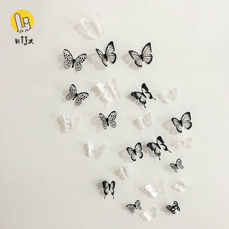 18 con bướm 3D đen trắng dùng trang trí nhà cửa