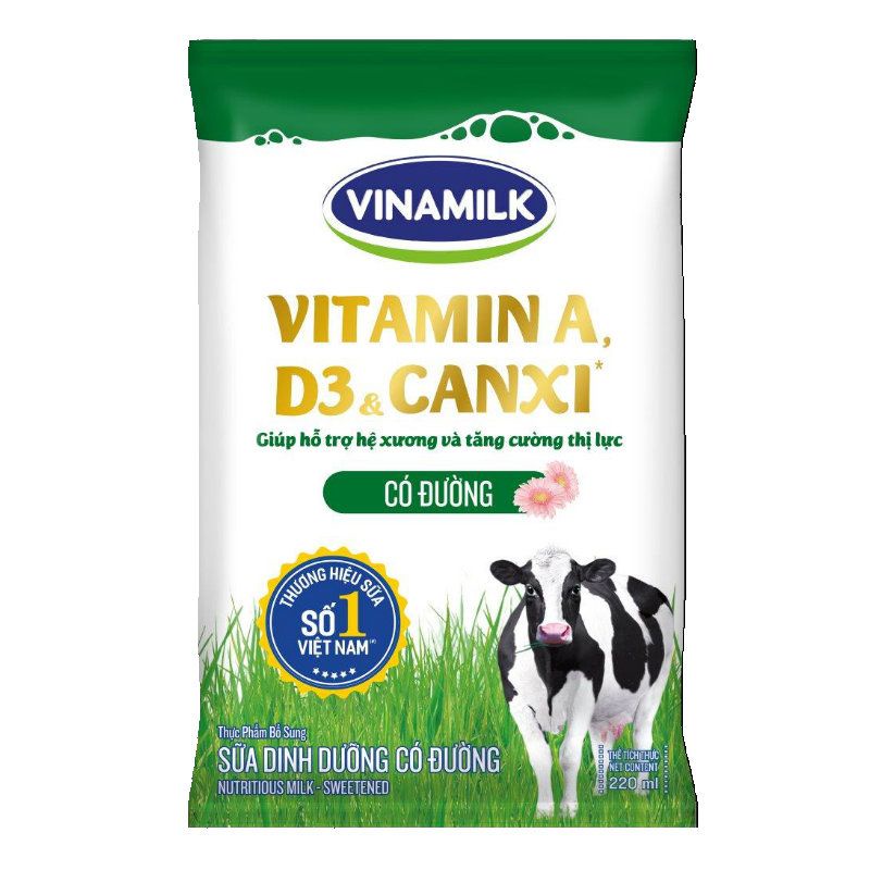 Sữa Tươi Tiệt Trùng Vinamilk Không Đường, Có Đường - Bịch 220ml