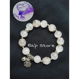 Vòng phong thủy đeo tay may mắn đá anh trắng hồng nhạt size 10ly hợp mệnh kim thủy